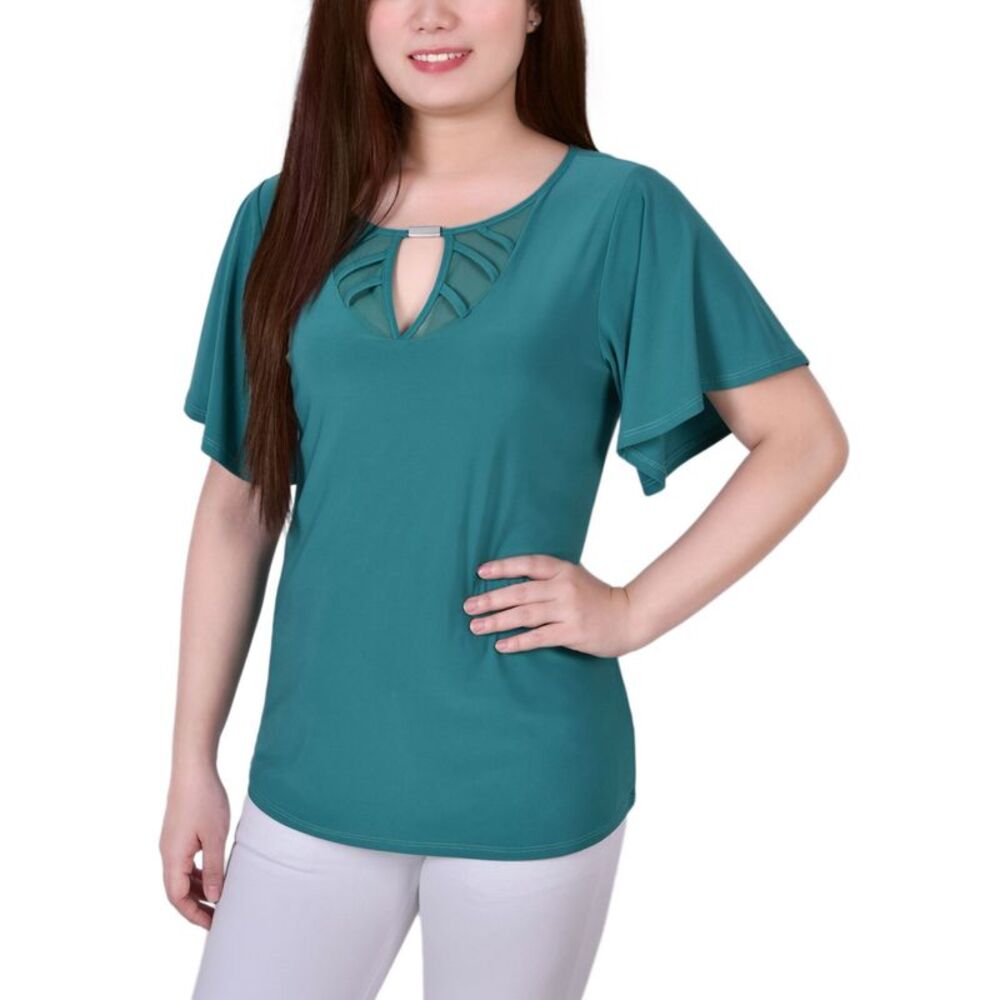 NY Collection Petite Mesh Flutter Sleeve Knit Top